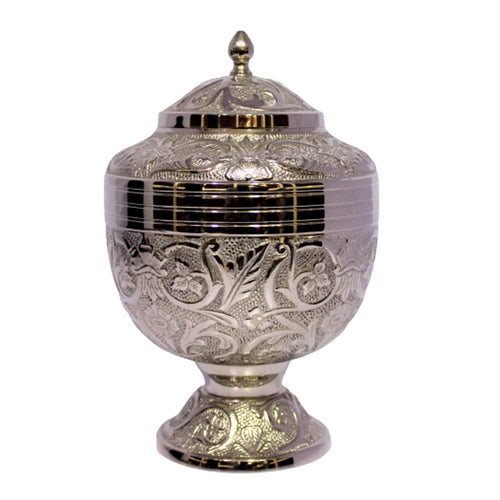 eSplanade - Brass Embossed Cremation Urn Memorial Human Ashes Container Jar Pot | Burial Funeral Urns | Silver Engraved - 12