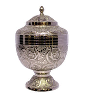 eSplanade - Brass Embossed Cremation Urn Memorial Human Ashes Container Jar Pot | Burial Funeral Urns | Silver Engraved - 12" Inches (Full Size Regular Urn)