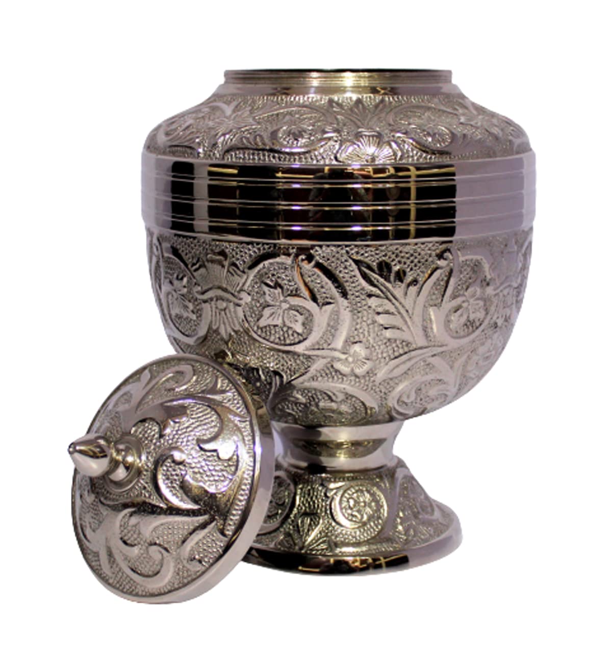 eSplanade - Brass Embossed Cremation Urn Memorial Human Ashes Container Jar Pot | Burial Funeral Urns | Silver Engraved - 12" Inches (Full Size Regular Urn)