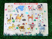 Stonkraft | Wooden "Know Animals" Preschool Learning Board Puzzle for Kids Infants Toddlers - 12 Pieces - Multicolor - 18" x 12" Inches