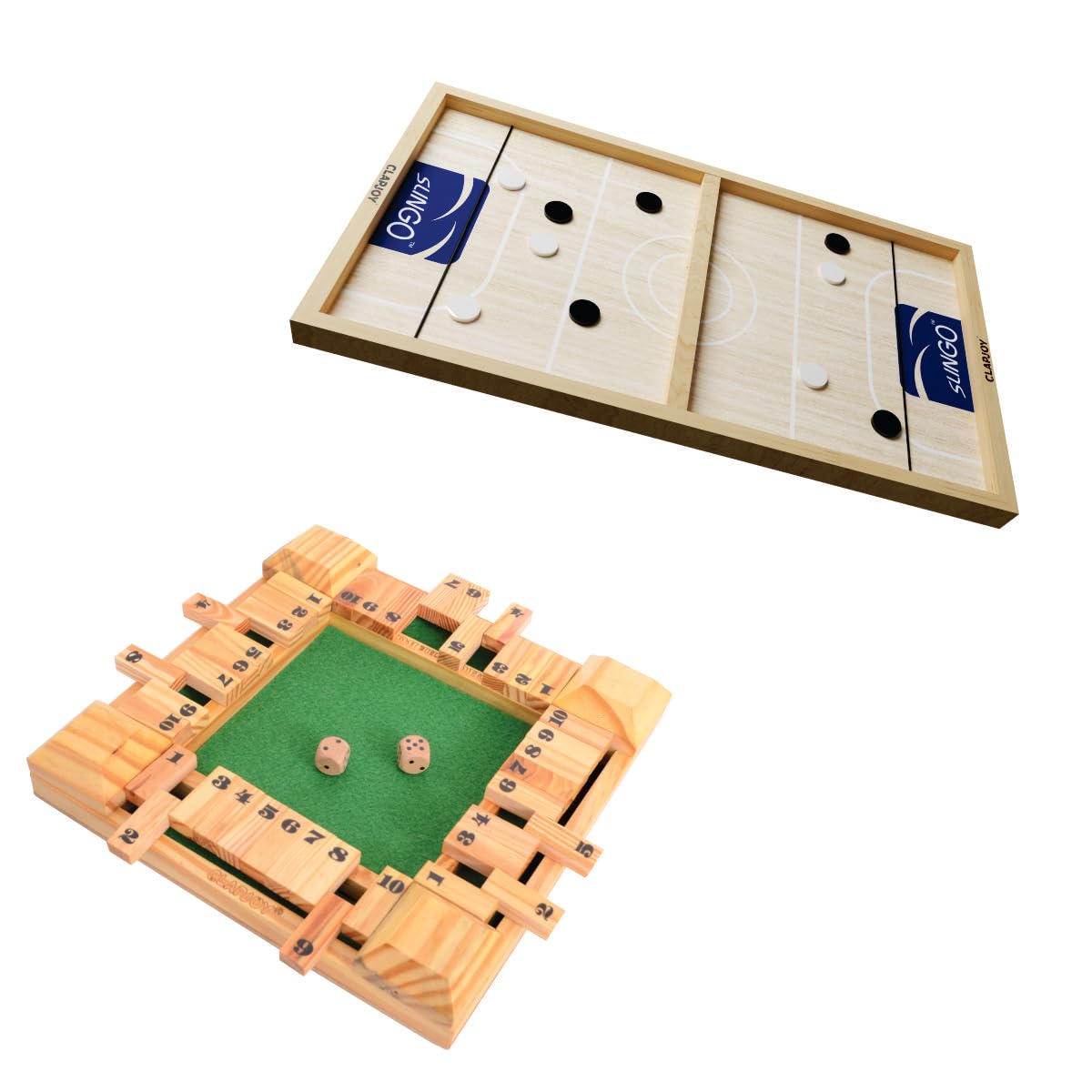 Clapjoy Table top Board Games for Adults & Kids Toy Perfect for Family, Picnic, Birthday Gift and Return Gift (Slingo & Shut The Box) Air Hockey, 2 Player, 59 L x 31 W Cm