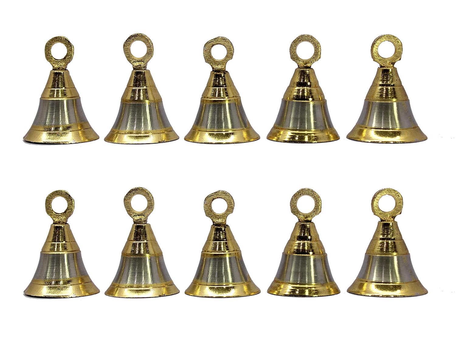 eSplanade Brass Pooja Mandir and Decorative Bells | Pack of 10 | 2" Inches - Golden & Silver