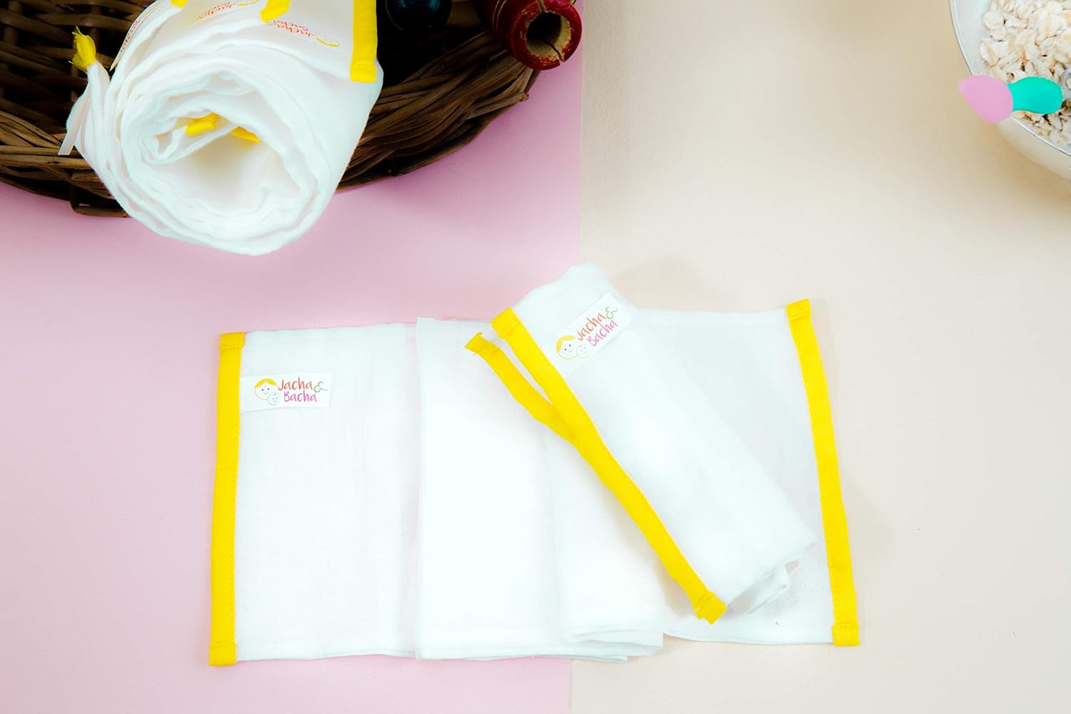 JnB Jacha & Bacha Pure Soft Cotton Dhoti Burp Cloth for Babies - Set of 4 (Yellow)