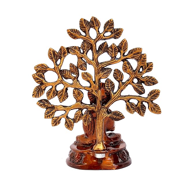 ESPLANADE Meditating Buddha with Nirvana Bodhi Tree Samadhi Showpiece Statue Sculpture Figurine Home Decor | Brass - Brown - 7" Inches