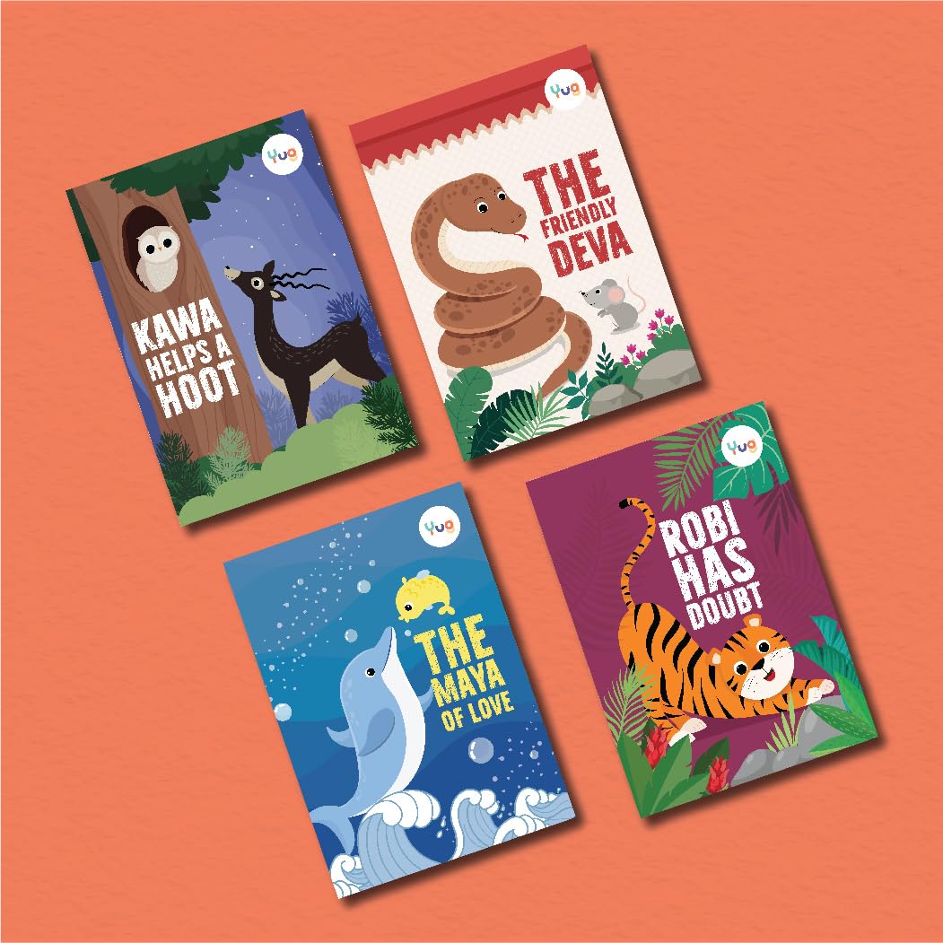 Yug Animal Series: Four Combo Story Books for Kids - Illustrated Animal Moral Stories with Colourful Pictures - Fun Learning Book for 3+ Year Old Children with Colouring Sheet - Bedtime Stories