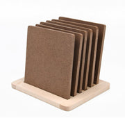 IVEI MDF DIY Coasters with Holder Stand - MDF Plain Wooden Coasters & Holder Blank Cutouts for Painting, Sheet Craft, Decoupage, Resin Art Work & Decoration (Square with Wooden Holder)