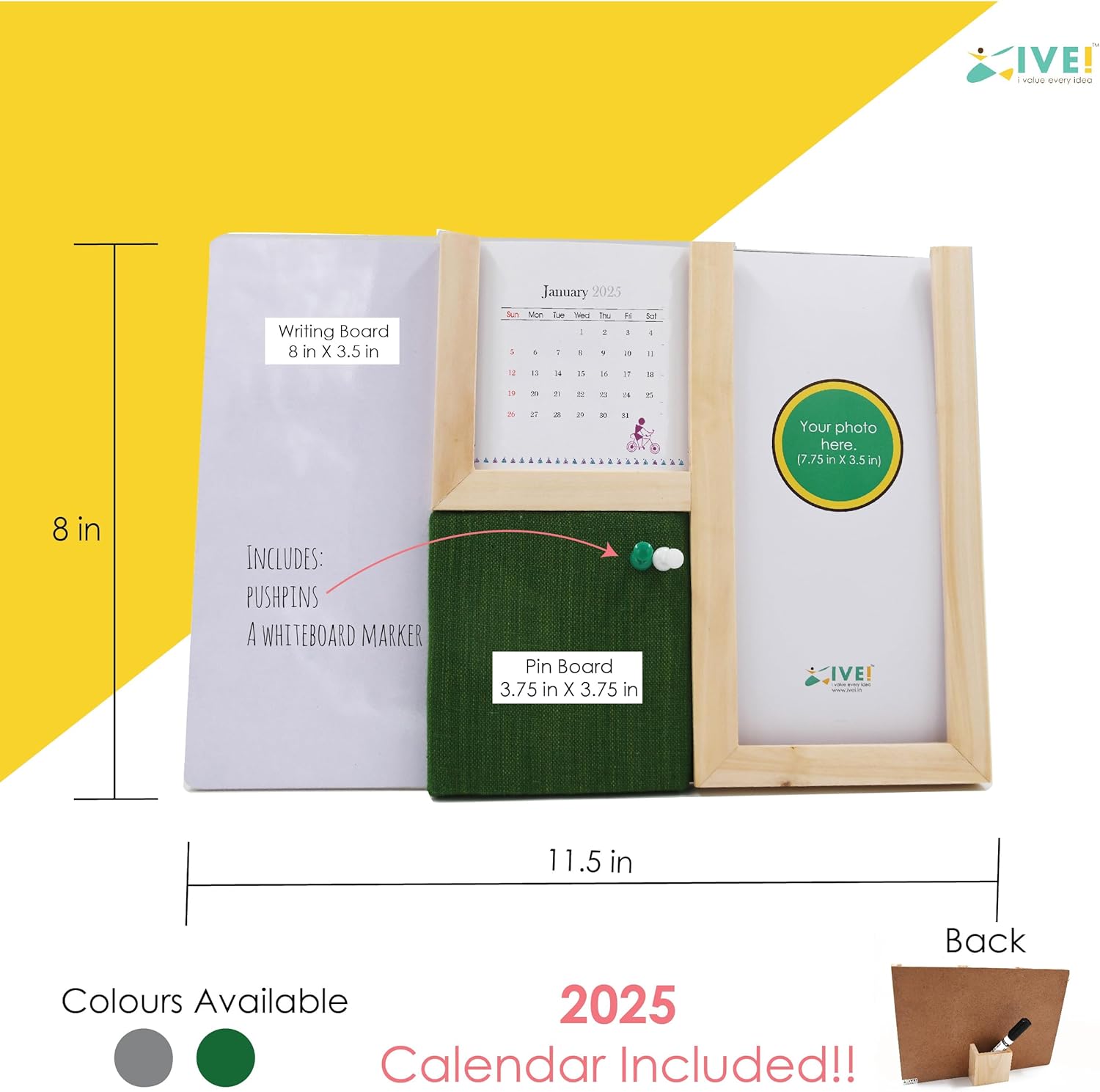 IVEI Premium Desk Organizer with replaceable Calendar, Whiteboard, Pin Board, Photo Frame, and Pen Stand - Multifunctional Workspace Organizer - Elegant Design (Grey)