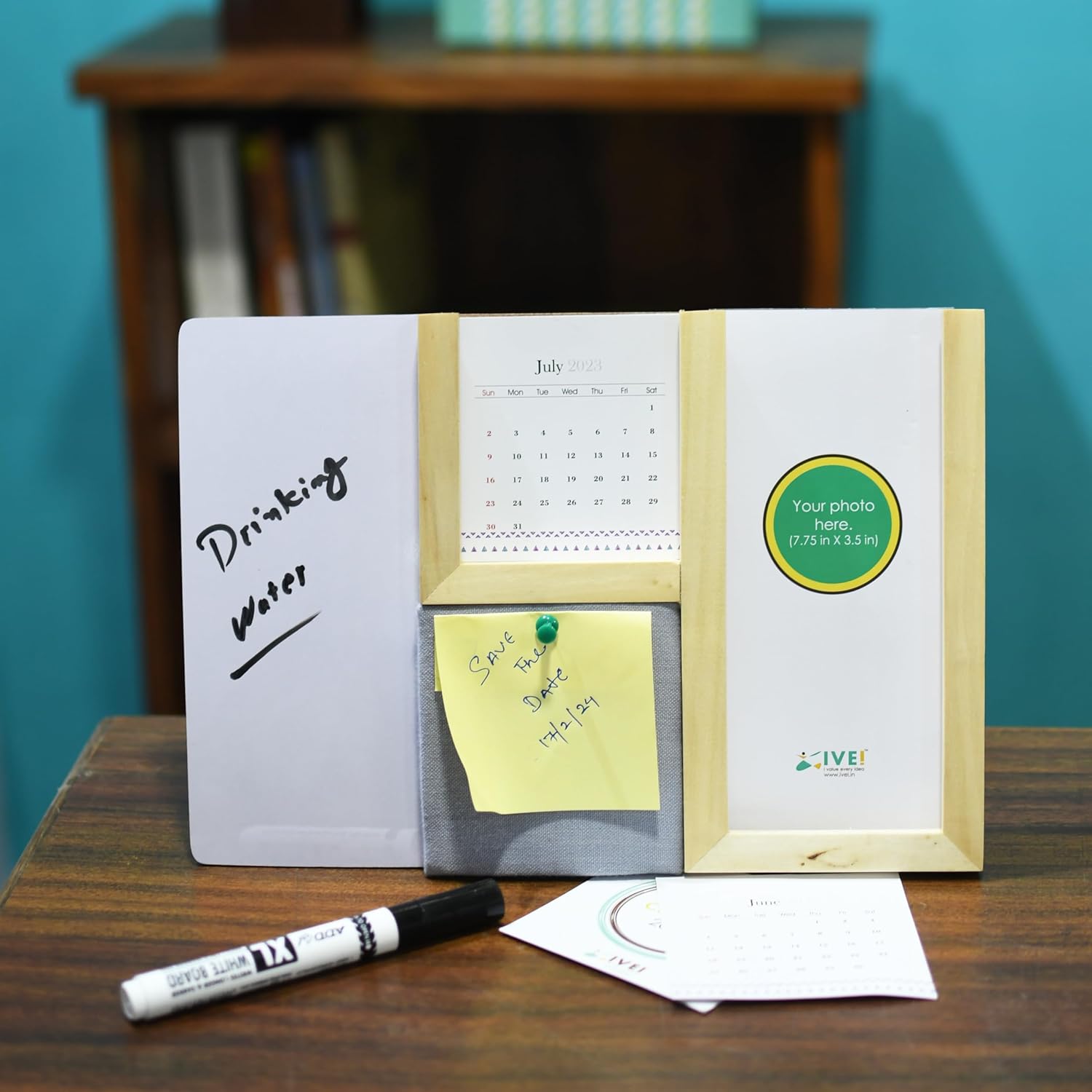 IVEI Premium Desk Organizer with replaceable Calendar, Whiteboard, Pin Board, Photo Frame, and Pen Stand - Multifunctional Workspace Organizer - Elegant Design (Grey)