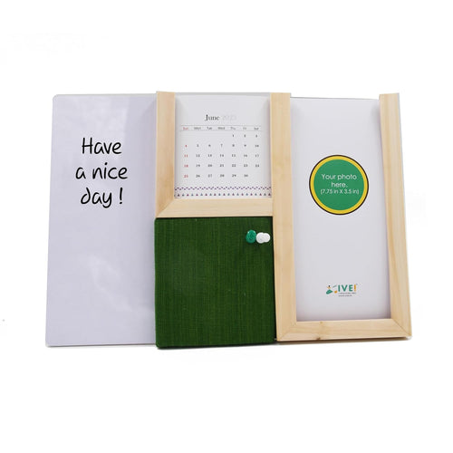 IVEI Premium Desk Organizer with replaceable Calendar, Whiteboard, Pin Board, Photo Frame, and Pen Stand - Multifunctional Workspace Organizer - Elegant Design (Green)