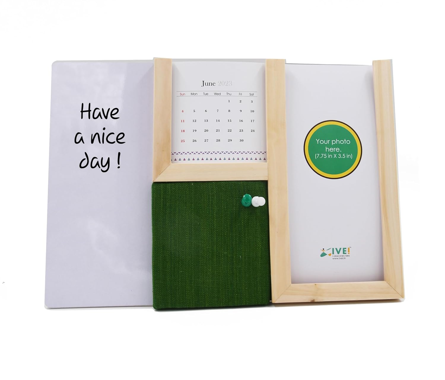 IVEI Premium Desk Organizer with replaceable Calendar, Whiteboard, Pin Board, Photo Frame, and Pen Stand - Multifunctional Workspace Organizer - Elegant Design (Green)