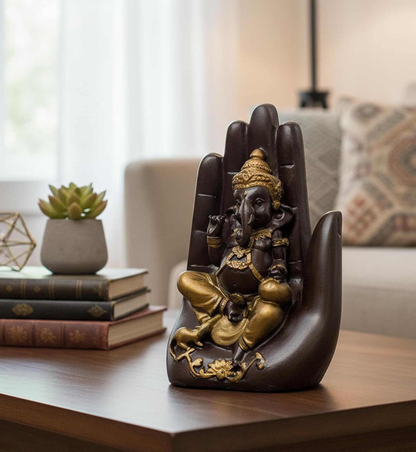 eSplanade Ganesha Showpiece for Home Decor | Resin Palm Ganesha Statue for Living Room, Office Table | Antique Idol & Figurine for Room Decor | Housewarming Gifts