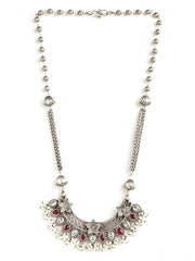 Binni s Wardrobe Women Gold-Plated Kolhapuri Long Inticrated Desgin And Polki Sturctured Necklace Set (Pink)