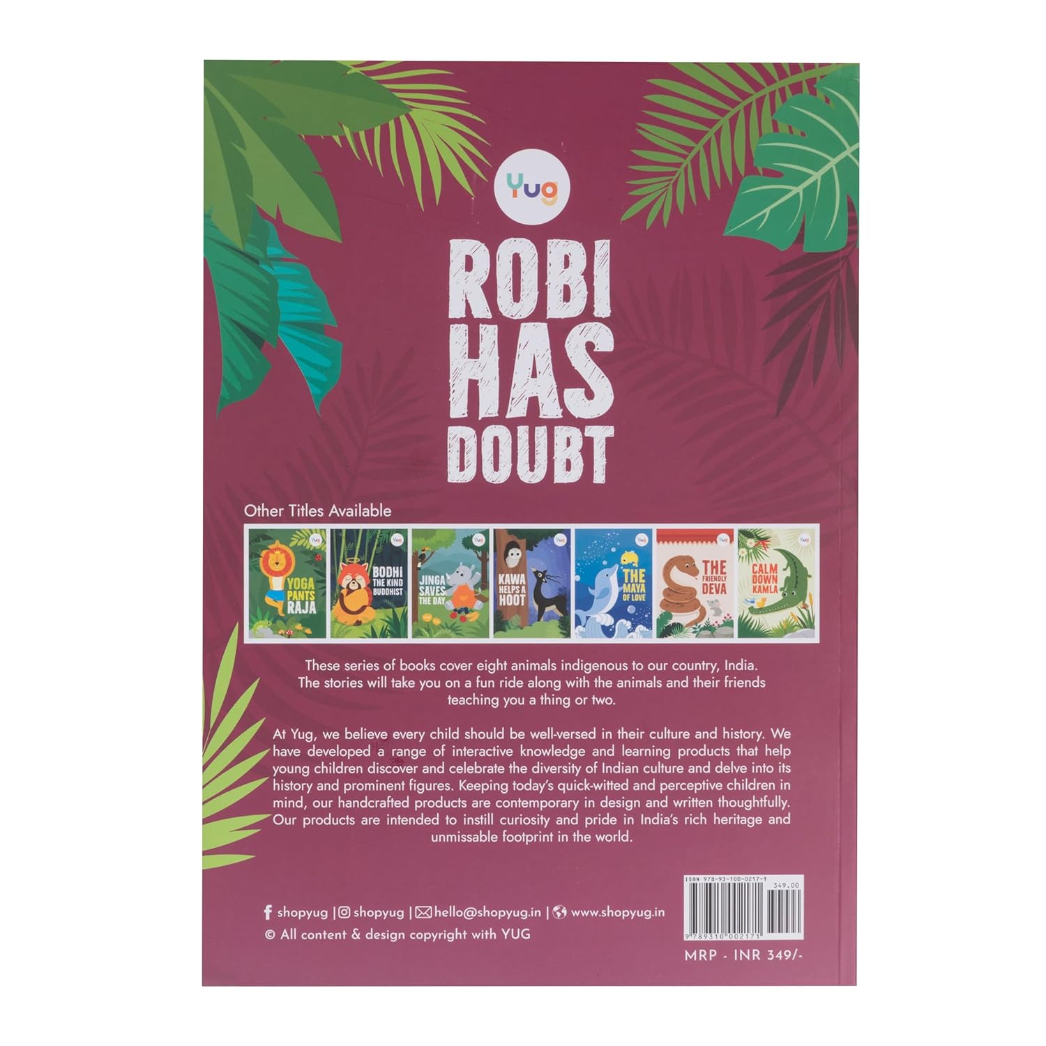 Yug Animal Series: Robi Has Doubt Story Book for Kids About Self-acceptance - Illustrated Moral Story with Colourful Pictures - Fun Learning Book for 3+ Year Old Children with Colouring Sheet