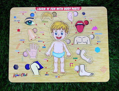 StonKraft Wooden Body Parts | Preschool Learning Board Puzzle for Kids Infants Toddlers - 11 Pieces - Multicolor- 12" x 9" Inches