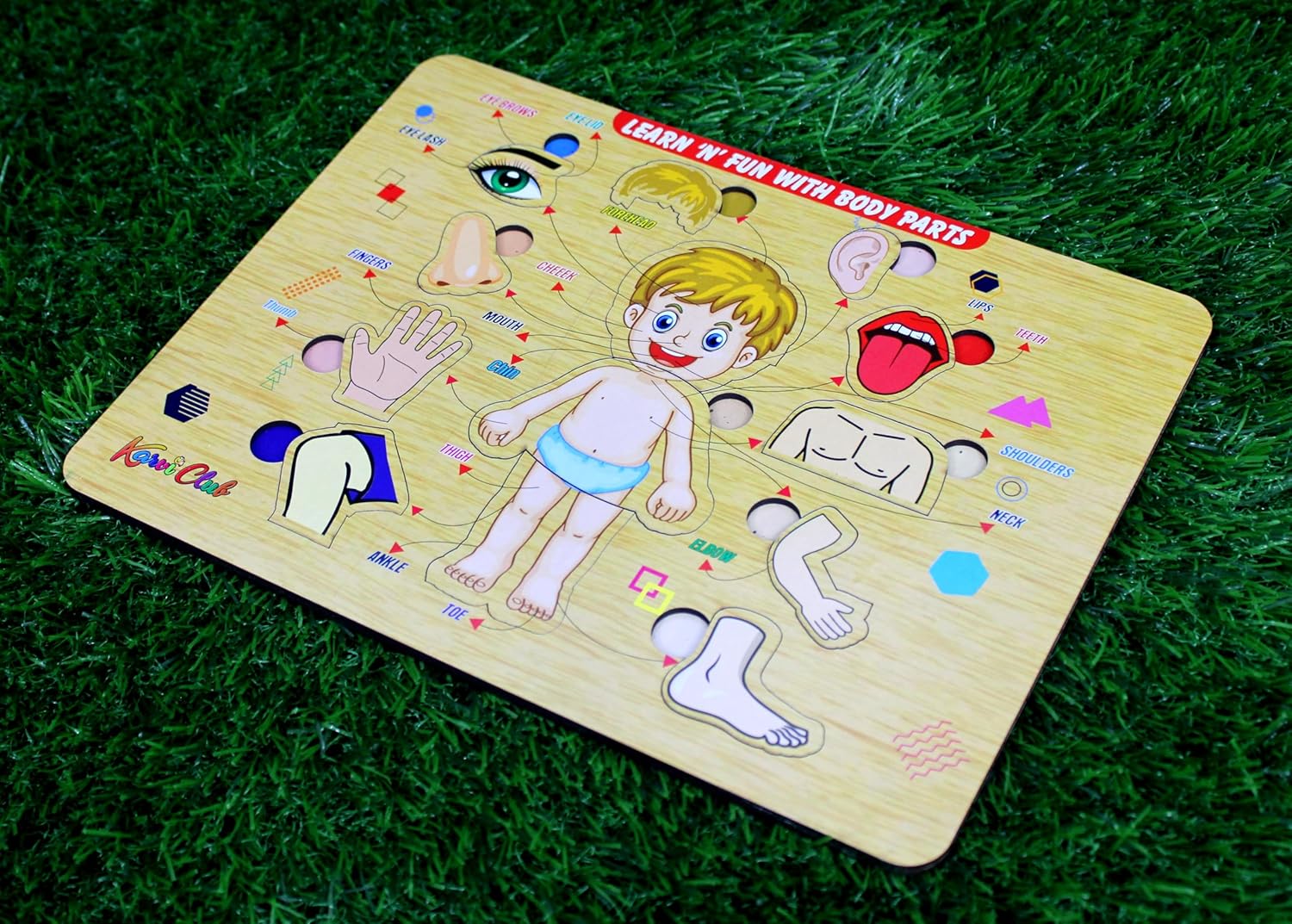 StonKraft Wooden Body Parts | Preschool Learning Board Puzzle for Kids Infants Toddlers - 11 Pieces - Multicolor- 12" x 9" Inches