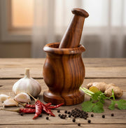 KLEO Wooden Grinder Masher for Spices & Medicine | Okhli Musal Set | Mortar Pestle Set | Imaam Dasta, Kharal, Khalbatta for Kitchen (‎Indo 3.5IN Okhli)