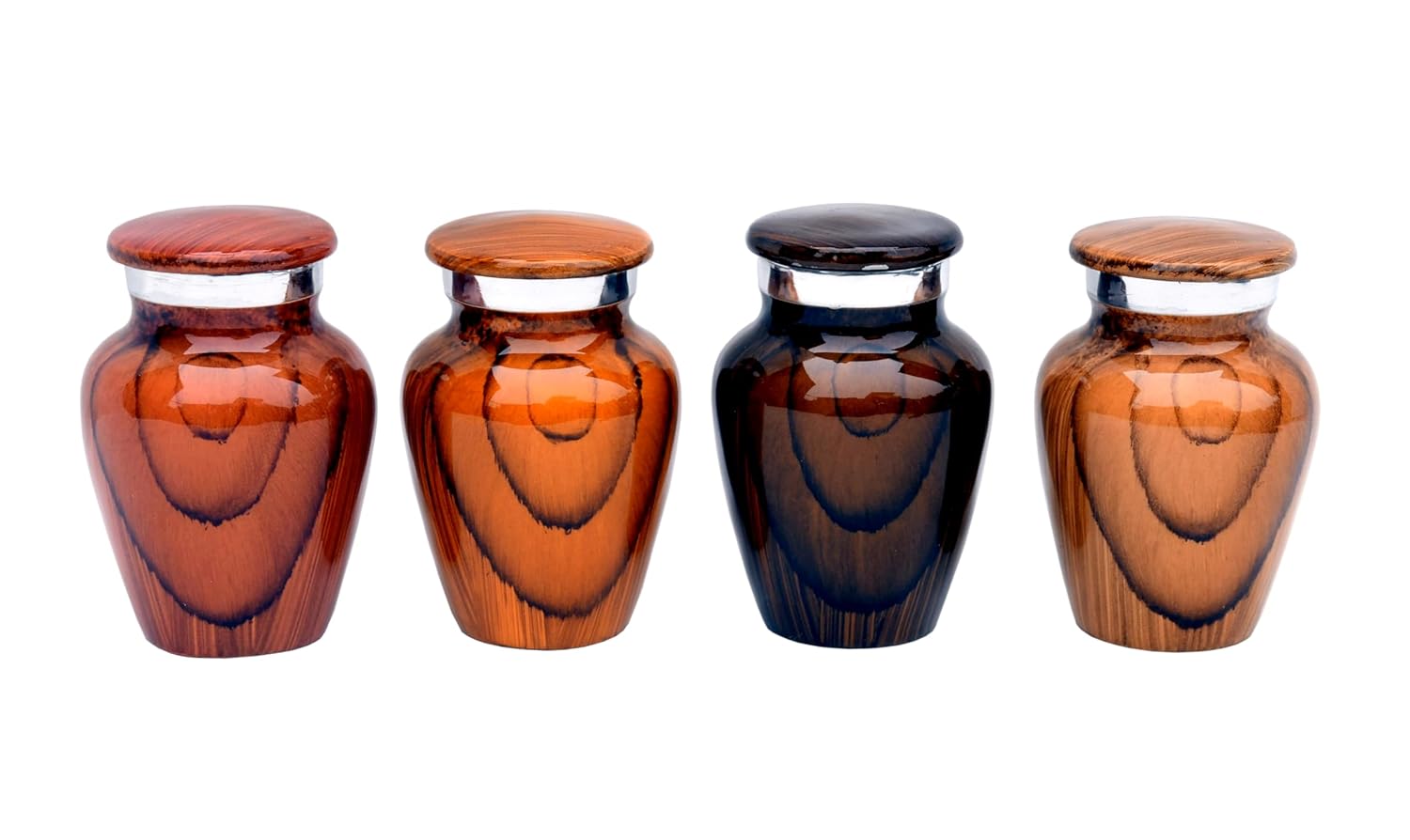 eSplanade cremation mini urns keepsake memorial | Set of 4 Wood Finish small urns for ashes funeral burial container jar pot