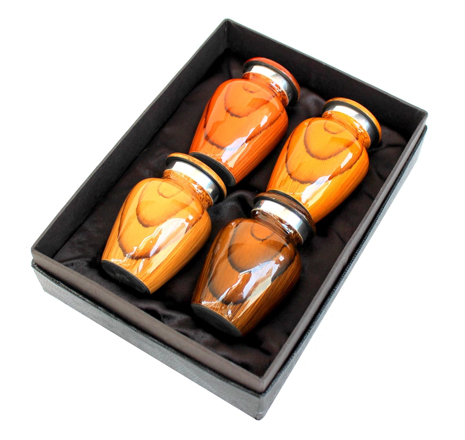 eSplanade cremation mini urns keepsake memorial | Set of 4 Wood Finish small urns for ashes funeral burial container jar pot