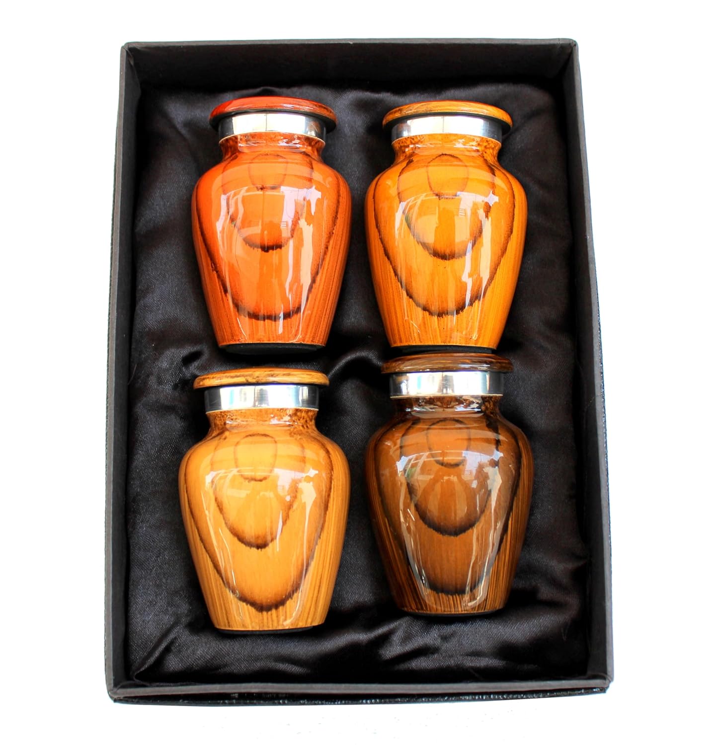 eSplanade cremation mini urns keepsake memorial | Set of 4 Wood Finish small urns for ashes funeral burial container jar pot