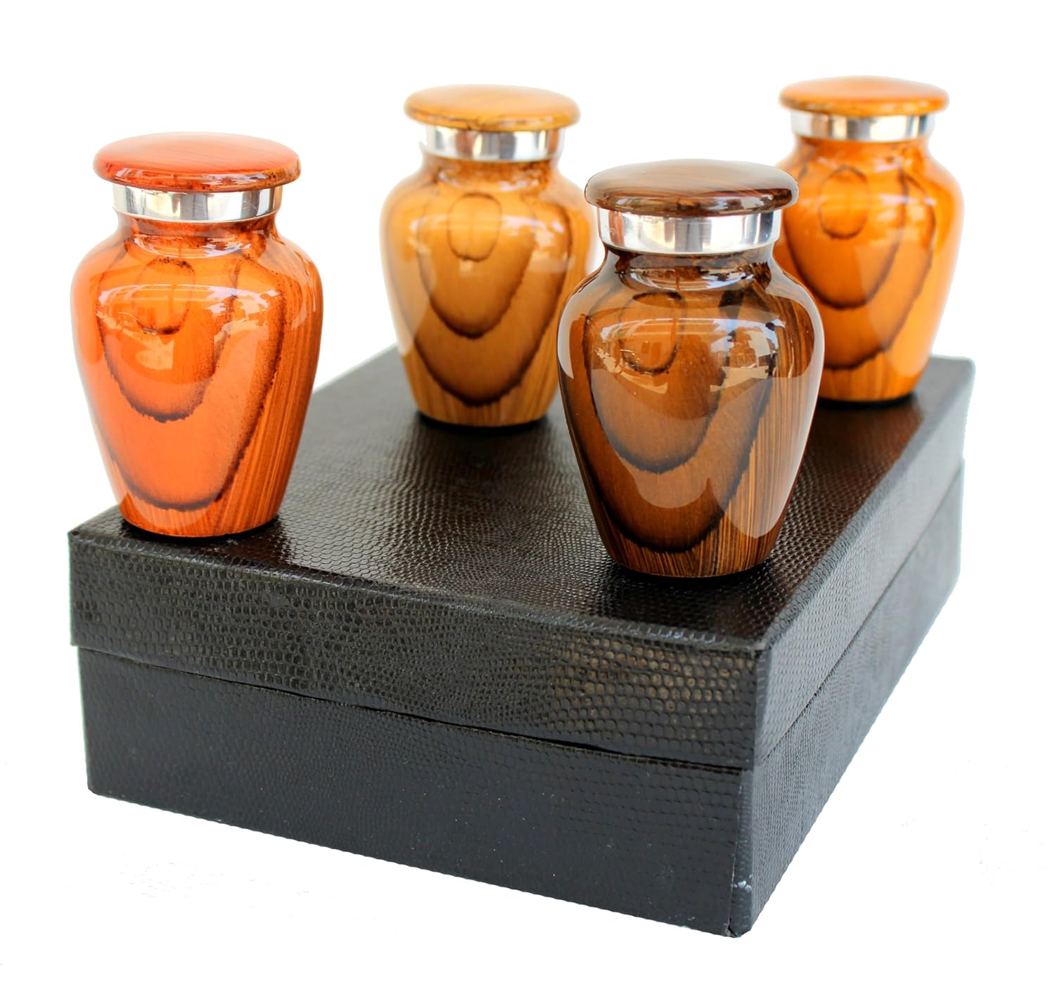 eSplanade cremation mini urns keepsake memorial | Set of 4 Wood Finish small urns for ashes funeral burial container jar pot