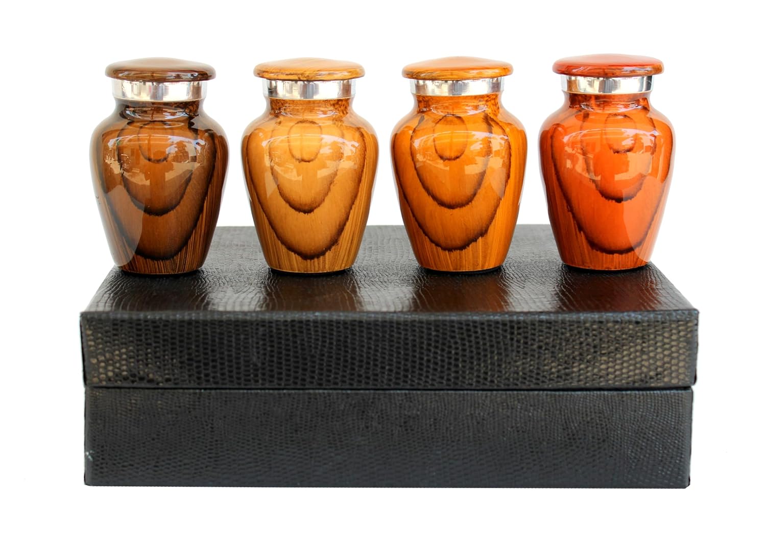 eSplanade cremation mini urns keepsake memorial | Set of 4 Wood Finish small urns for ashes funeral burial container jar pot