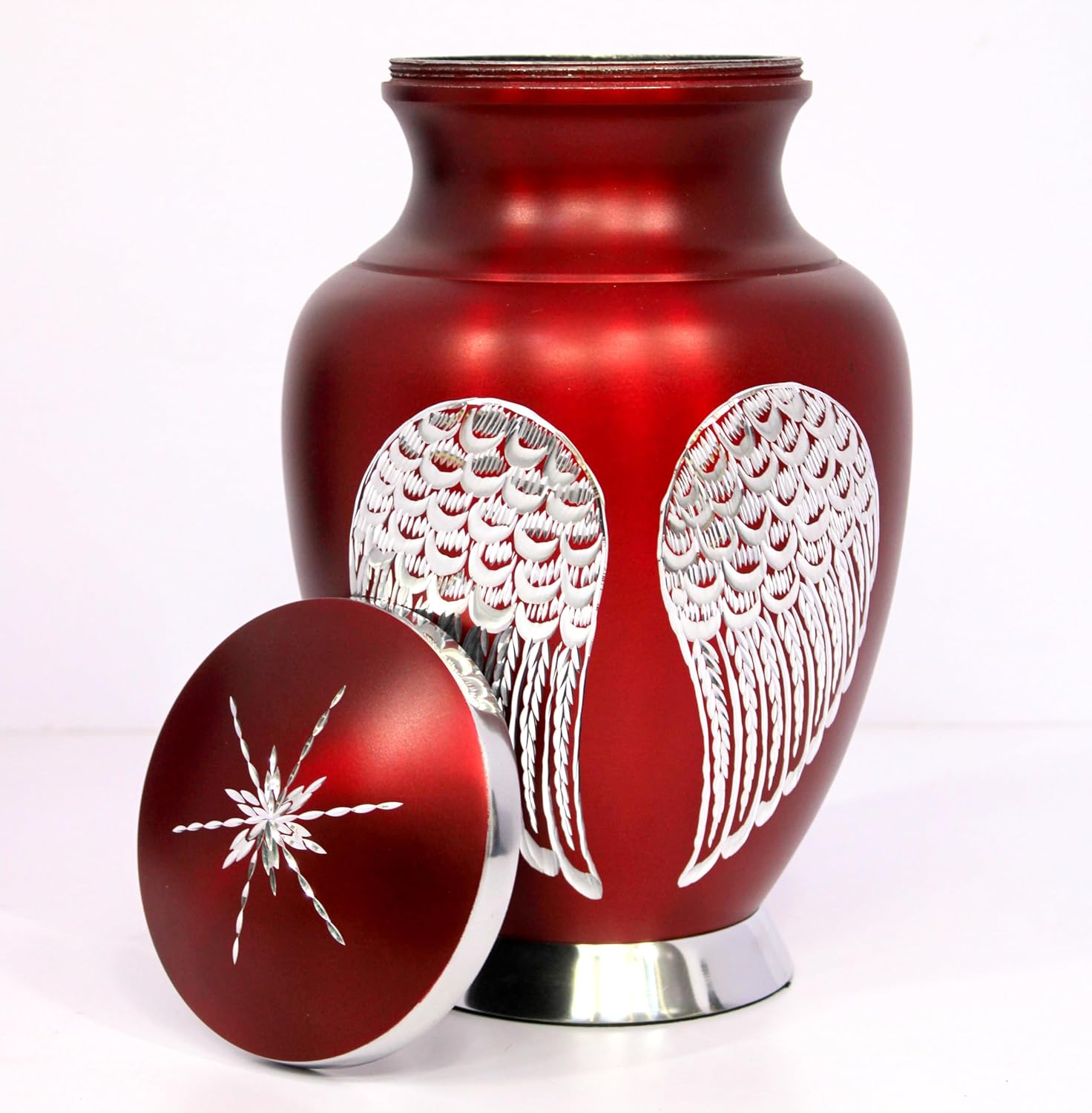 eSplanade Cremation Urn Memorial Human Ashes Container Jar Pot | Burial Funeral Urns | Angel Wings (Red, 10" Inches)