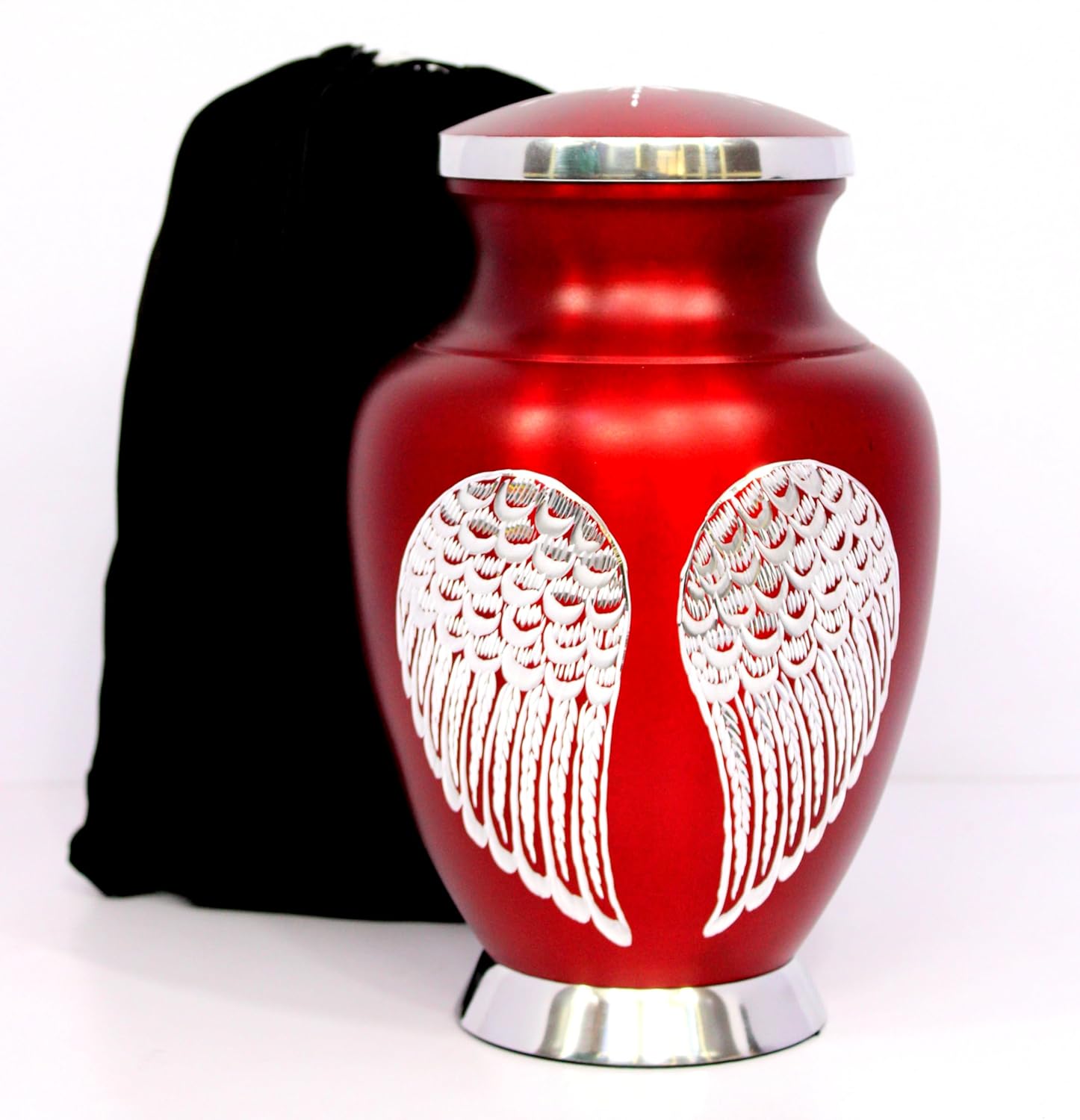 eSplanade Cremation Urn Memorial Human Ashes Container Jar Pot | Burial Funeral Urns | Angel Wings (Red, 10" Inches)