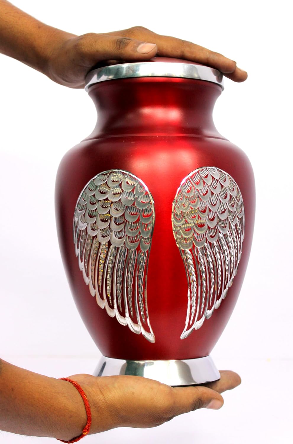 eSplanade Cremation Urn Memorial Human Ashes Container Jar Pot | Burial Funeral Urns | Angel Wings (Red, 10" Inches)