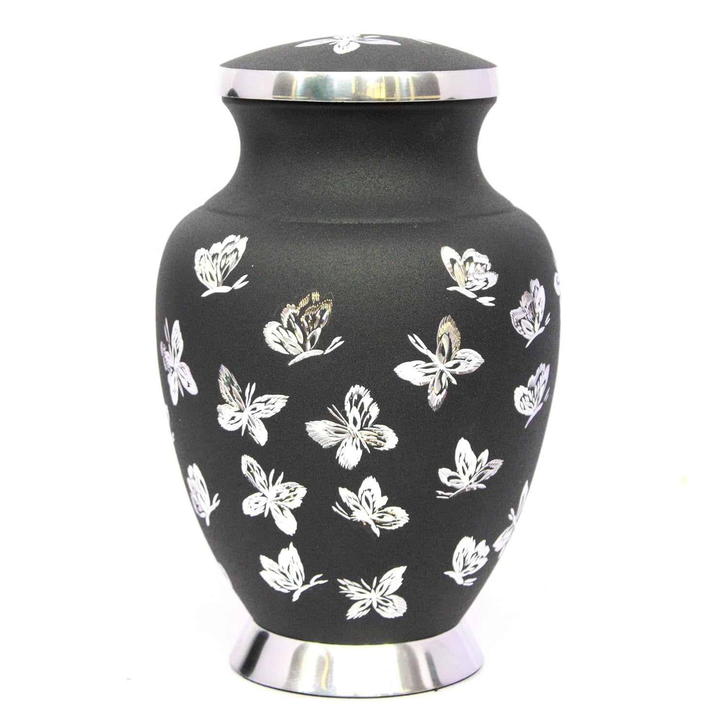 eSplanade Cremation Urn Memorial Human Ashes Container Jar Pot | Burial Funeral Urns | Black Butterflies - 10" Inches (Full Size)
