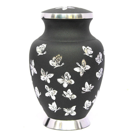 eSplanade Cremation Urn Memorial Human Ashes Container Jar Pot | Burial Funeral Urns | Black Butterflies - 10" Inches (Full Size)