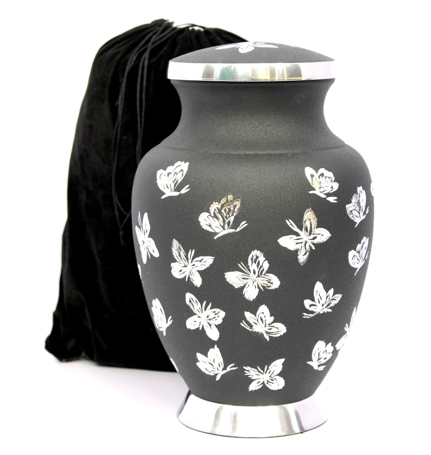 eSplanade Cremation Urn Memorial Human Ashes Container Jar Pot | Burial Funeral Urns | Black Butterflies - 10" Inches (Full Size)