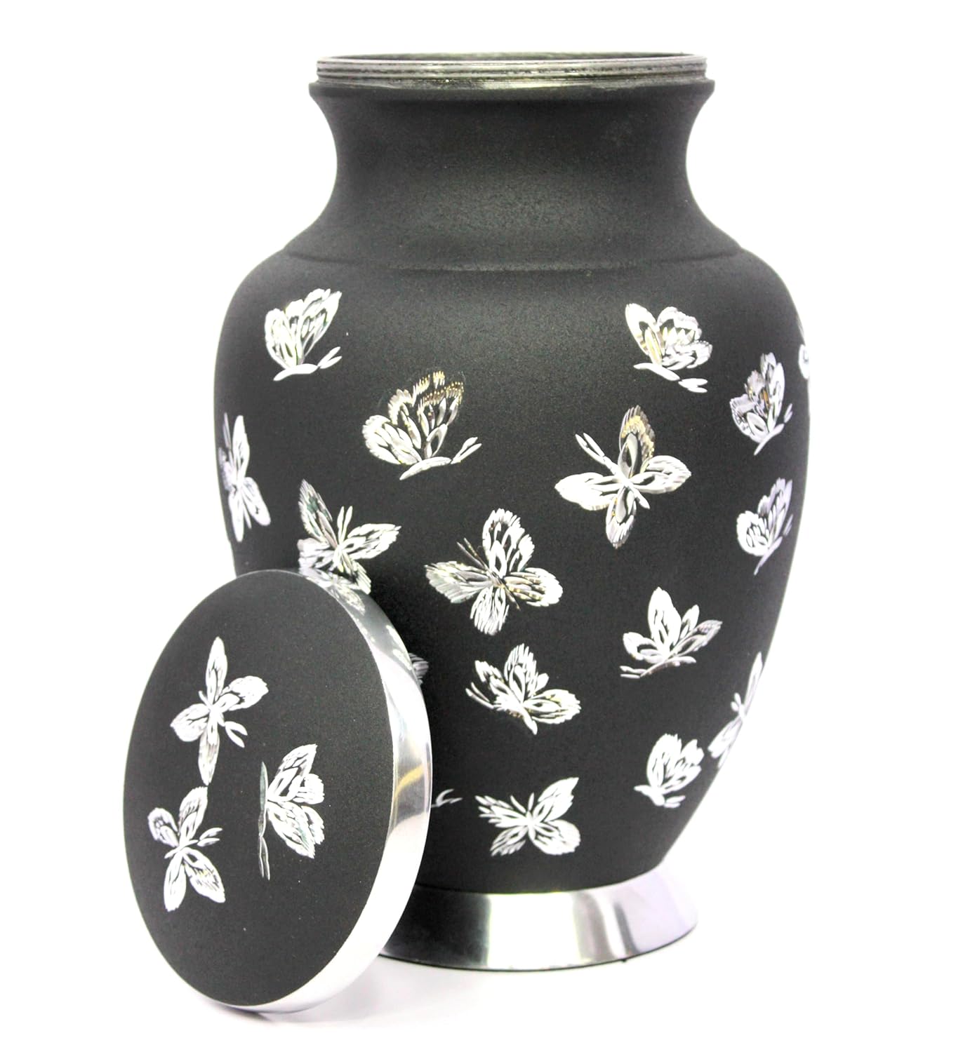 eSplanade Cremation Urn Memorial Human Ashes Container Jar Pot | Burial Funeral Urns | Black Butterflies - 10" Inches (Full Size)