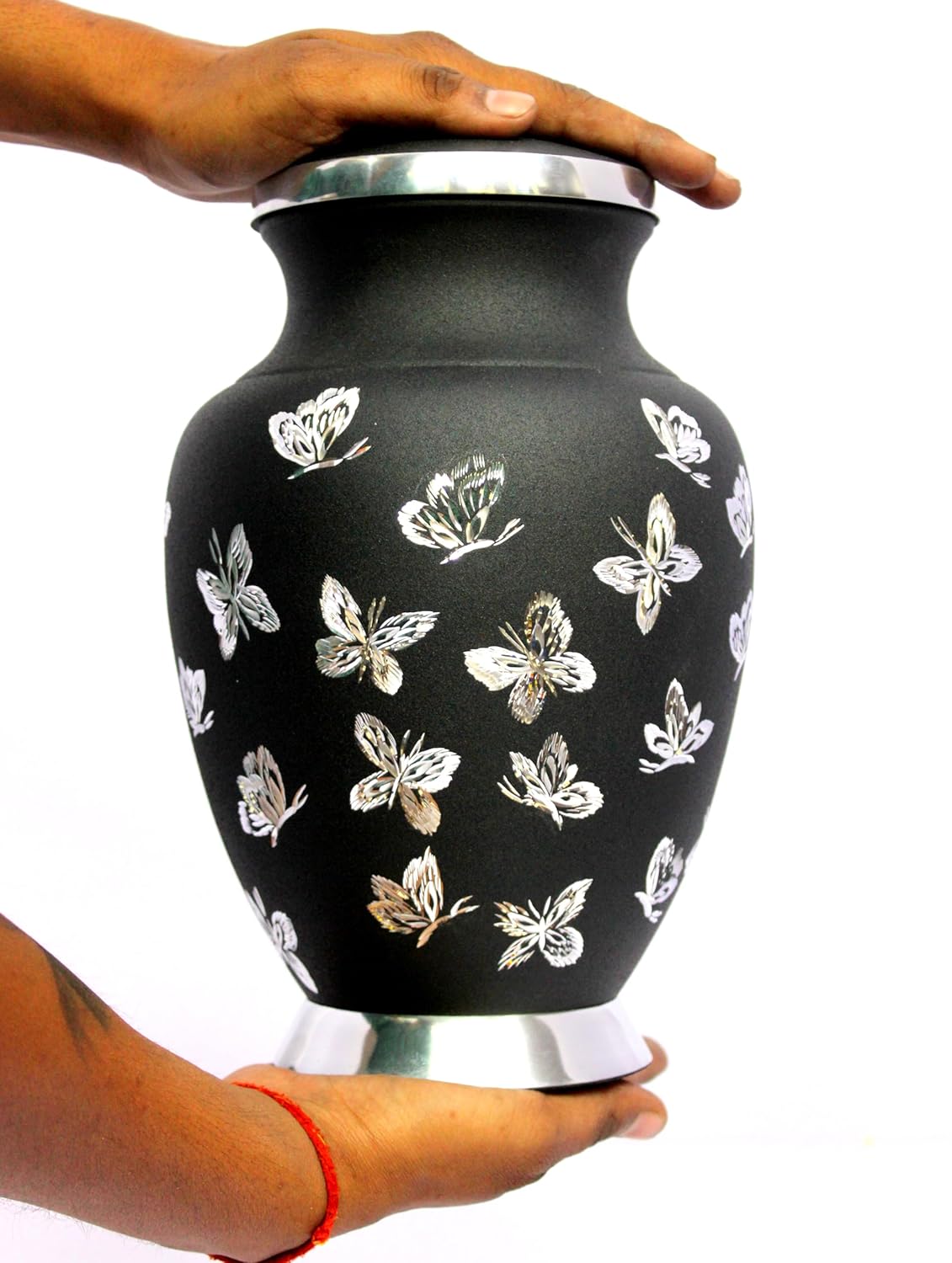eSplanade Cremation Urn Memorial Human Ashes Container Jar Pot | Burial Funeral Urns | Black Butterflies - 10" Inches (Full Size)