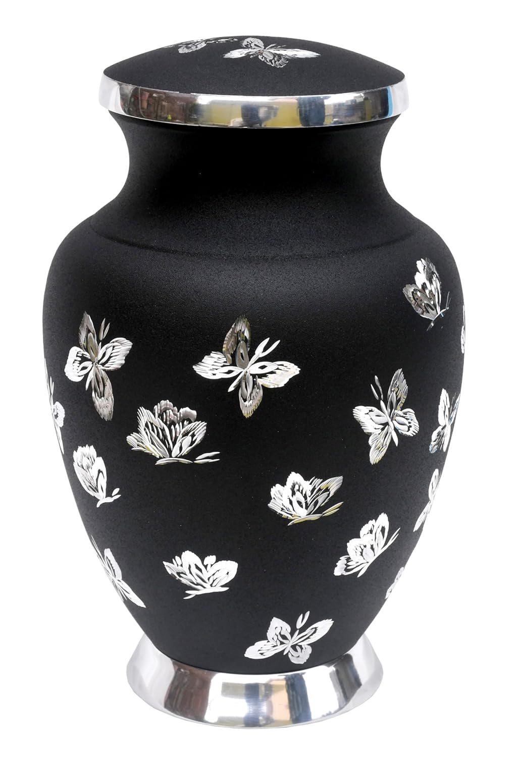 eSplanade Cremation Urn Memorial Human Ashes Container Jar Pot | Burial Funeral Urns | Black Butterflies - 10" Inches (Full Size)