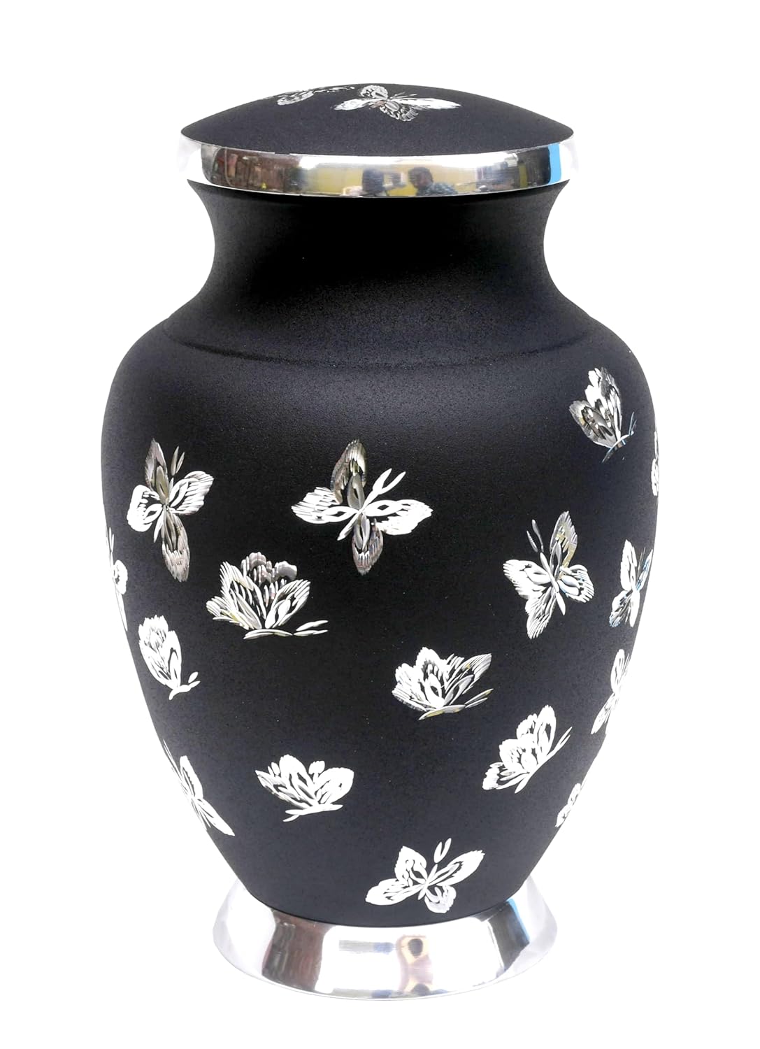 eSplanade Cremation Urn Memorial Human Ashes Container Jar Pot | Burial Funeral Urns | Black Butterflies - 10" Inches (Full Size)