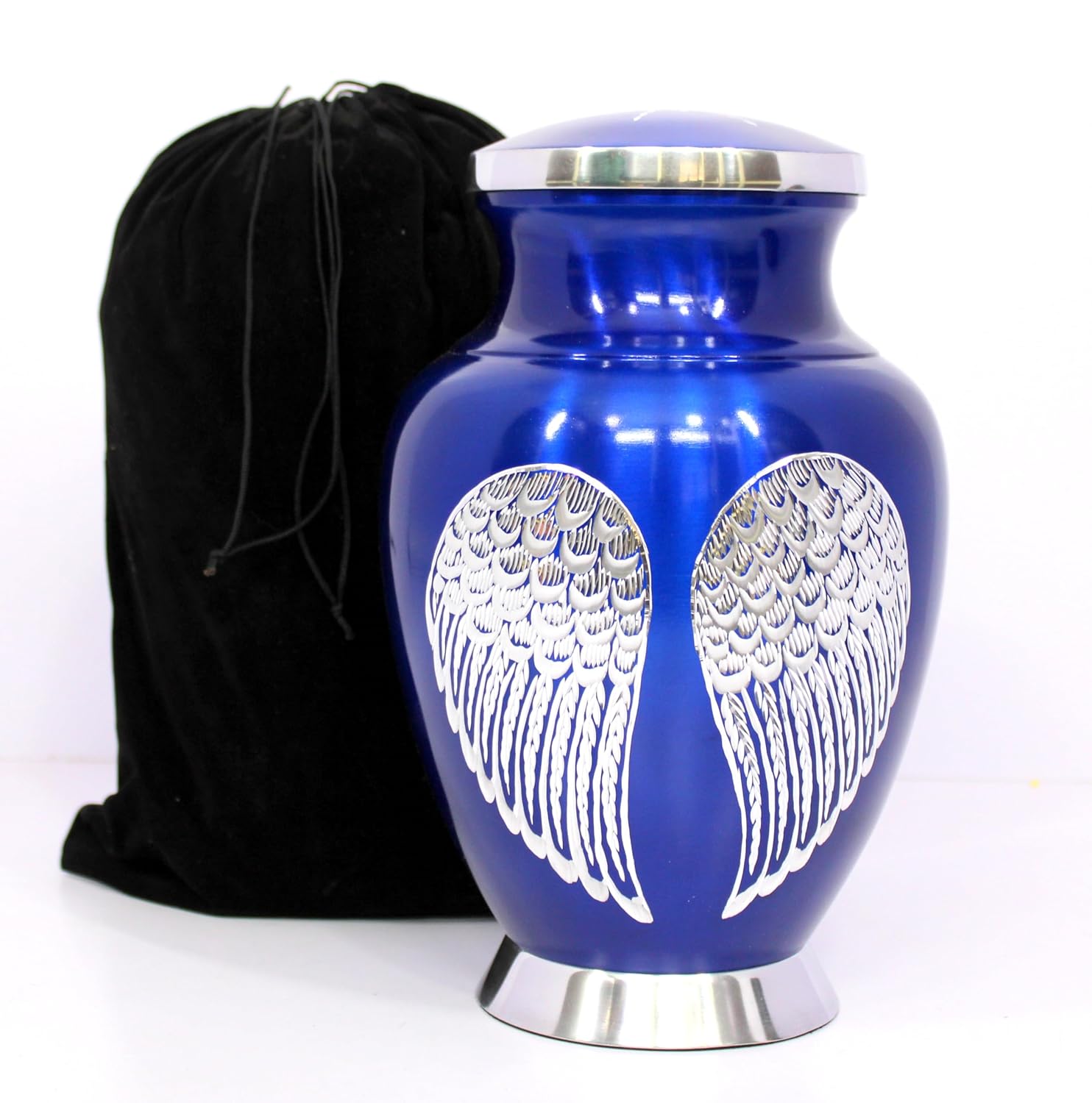 eSplanade Cremation Urn Memorial Human Ashes Container Jar Pot | Burial Funeral Urns | Angel Wings (Blue, 10" Inches)