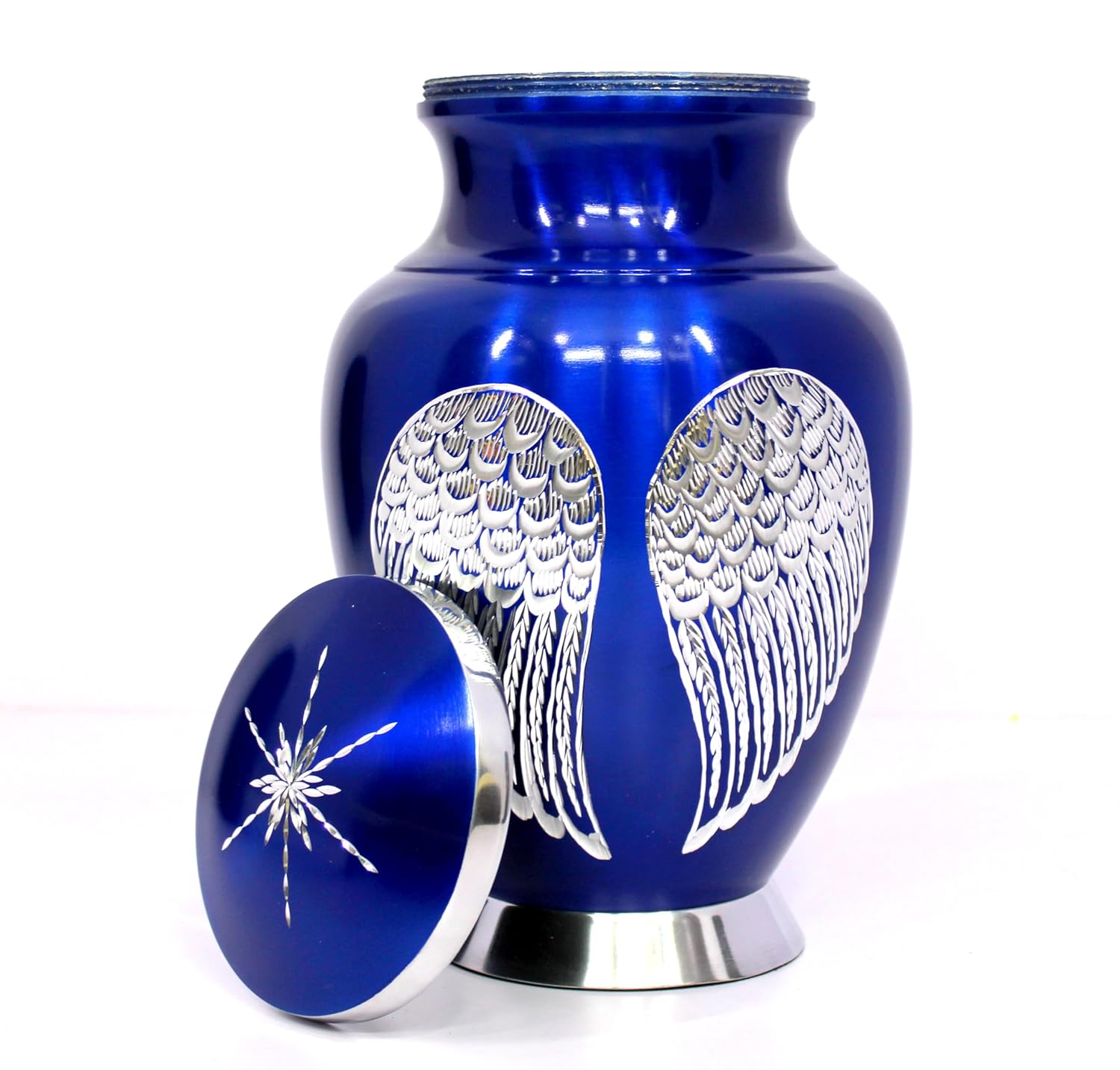 eSplanade Cremation Urn Memorial Human Ashes Container Jar Pot | Burial Funeral Urns | Angel Wings (Blue, 10" Inches)