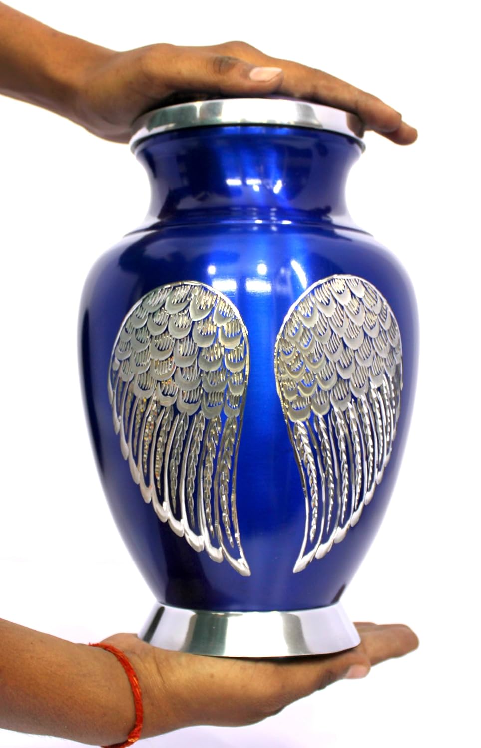 eSplanade Cremation Urn Memorial Human Ashes Container Jar Pot | Burial Funeral Urns | Angel Wings (Blue, 10" Inches)