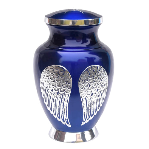 eSplanade Cremation Urn Memorial Human Ashes Container Jar Pot | Burial Funeral Urns | Angel Wings (Blue, 10