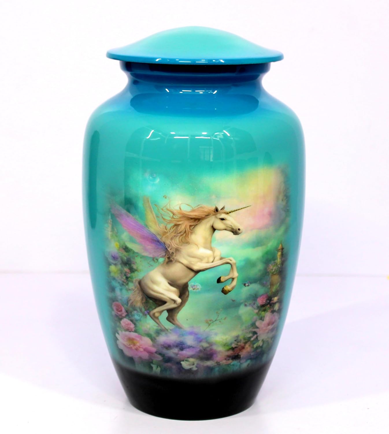 eSplanade Cremation Urn Memorial Human Ashes Container Jar Pot | Burial Funeral Urns | Blue Pegasus Flying Horse - 10" Inches (Full Size)