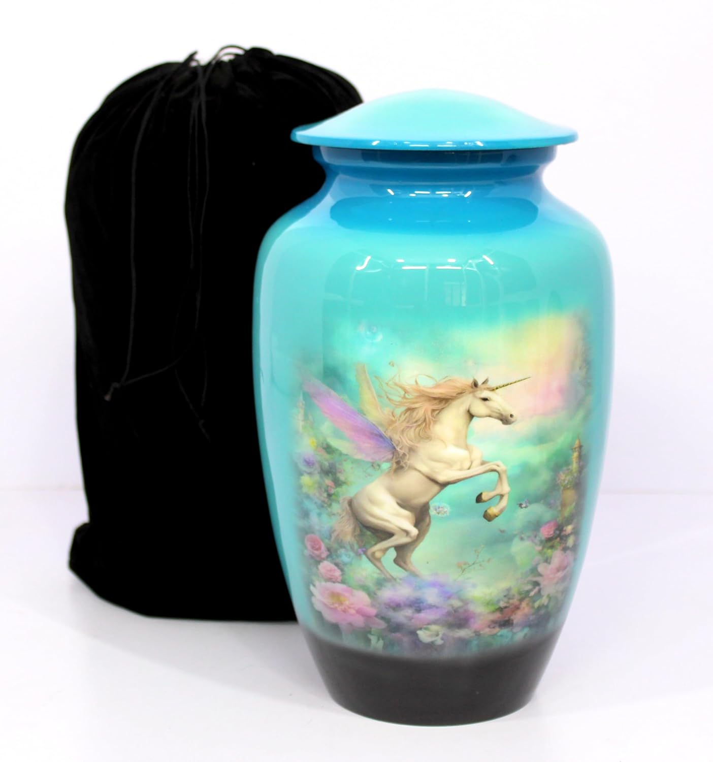 eSplanade Cremation Urn Memorial Human Ashes Container Jar Pot | Burial Funeral Urns | Blue Pegasus Flying Horse - 10" Inches (Full Size)