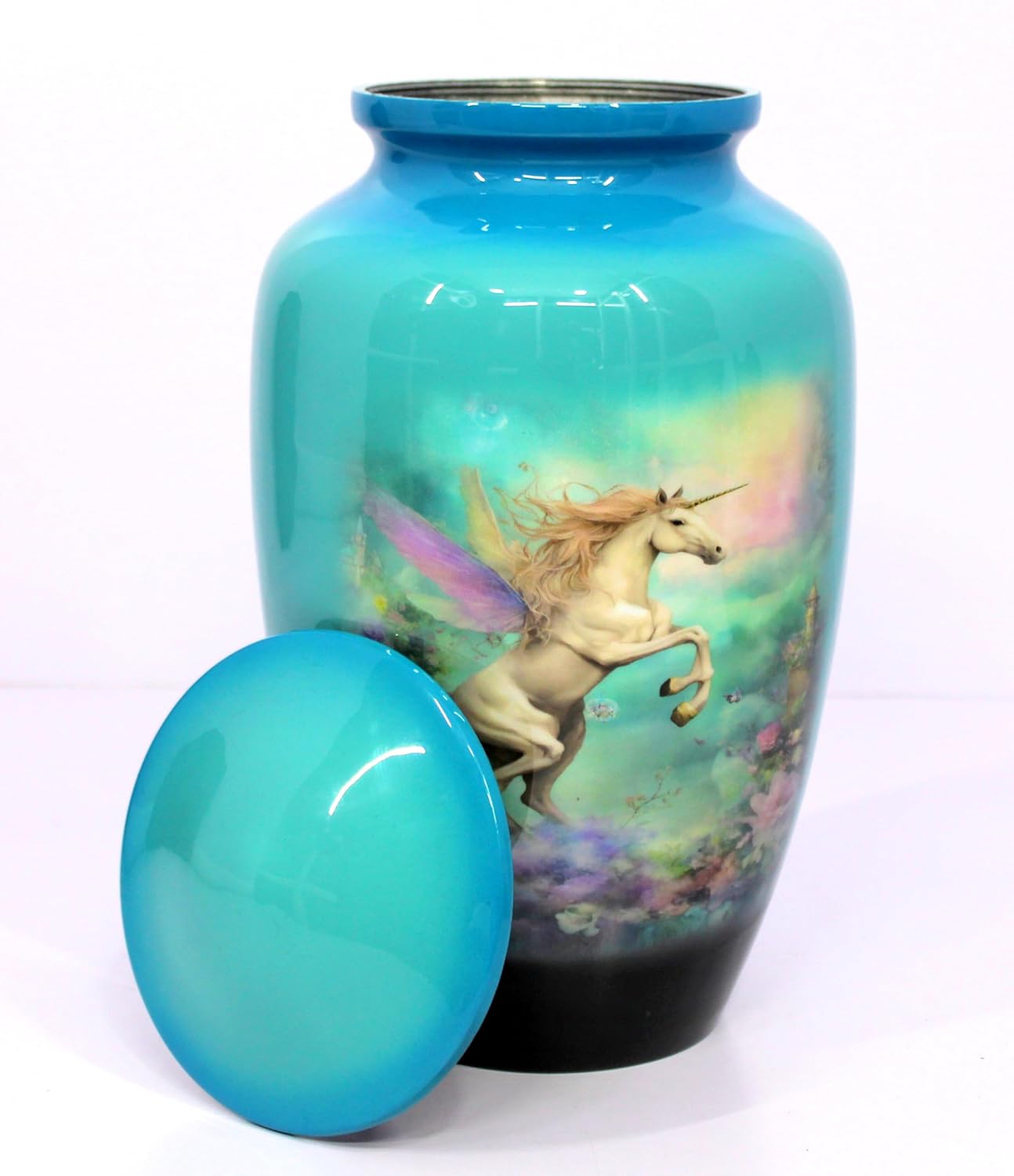 eSplanade Cremation Urn Memorial Human Ashes Container Jar Pot | Burial Funeral Urns | Blue Pegasus Flying Horse - 10" Inches (Full Size)