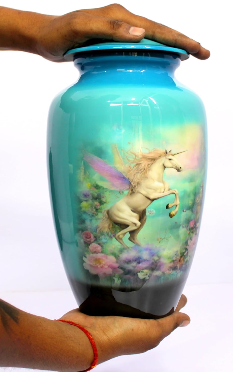 eSplanade Cremation Urn Memorial Human Ashes Container Jar Pot | Burial Funeral Urns | Blue Pegasus Flying Horse - 10" Inches (Full Size)