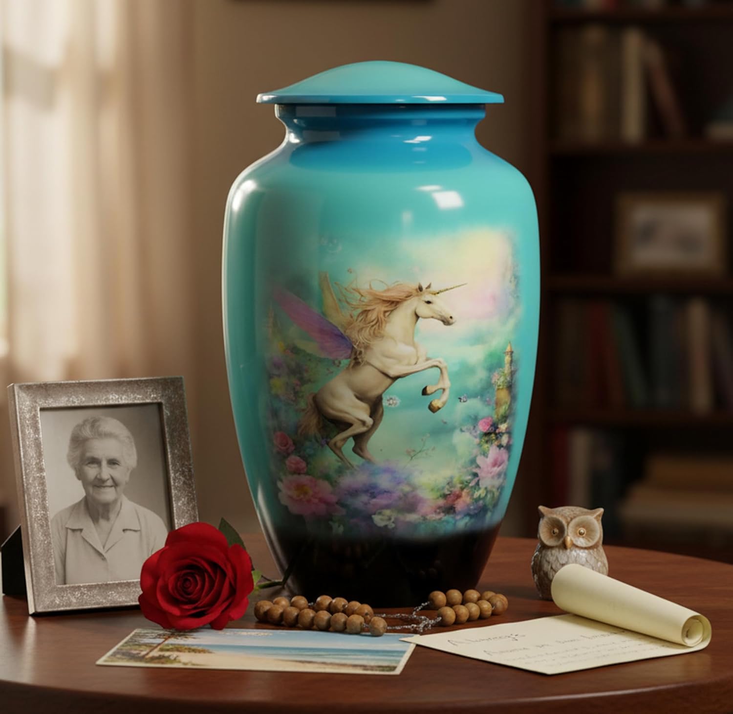 eSplanade Cremation Urn Memorial Human Ashes Container Jar Pot | Burial Funeral Urns | Blue Pegasus Flying Horse - 10" Inches (Full Size)