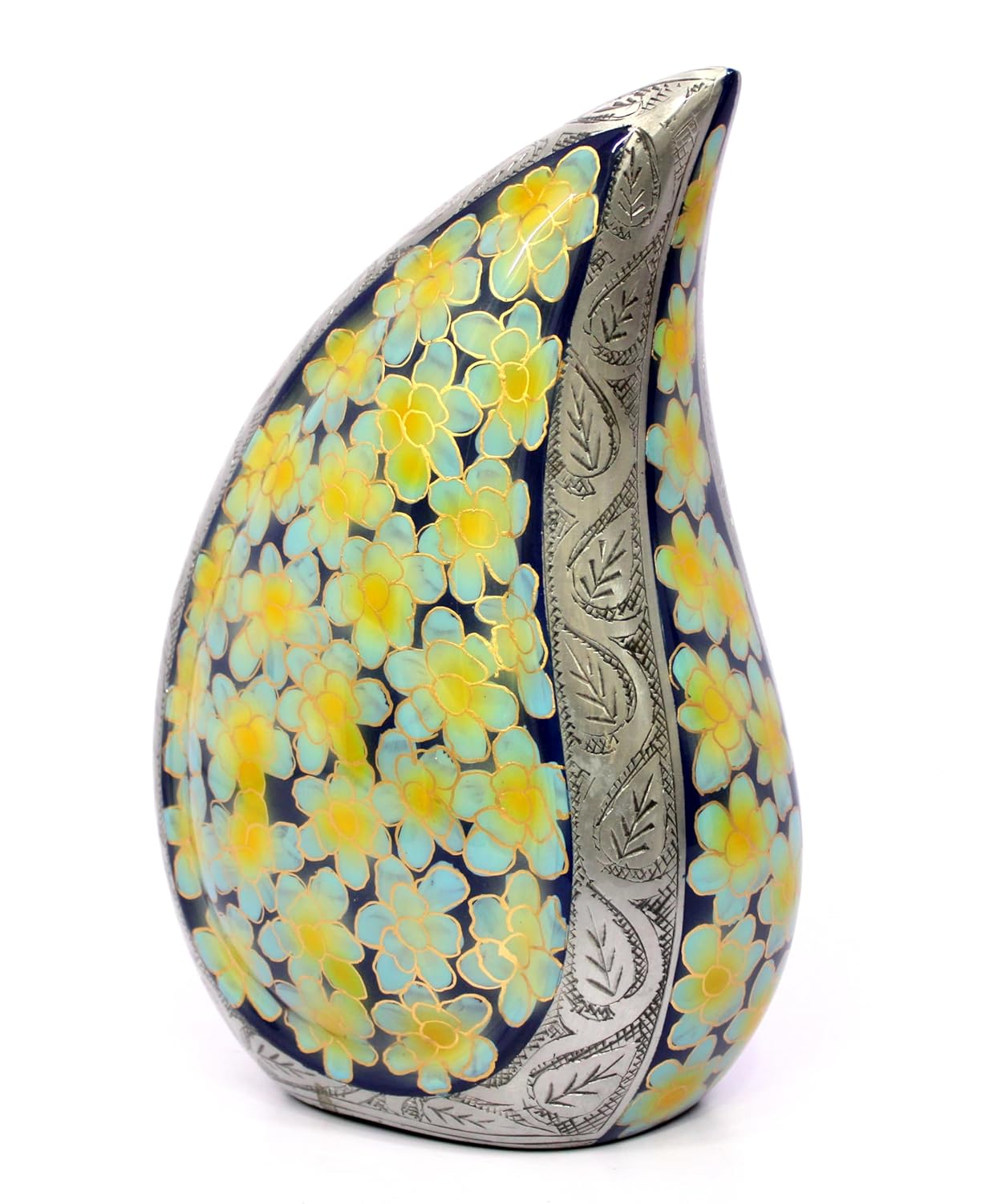 eSplanade Cremation Urn Memorial Human Ashes Container Jar Pot | Burial Funeral Urns | Teardrop Shape Green Flowers - 10 Inches