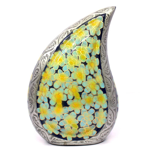 eSplanade Cremation Urn Memorial Human Ashes Container Jar Pot | Burial Funeral Urns | Teardrop Shape Green Flowers - 10 Inches