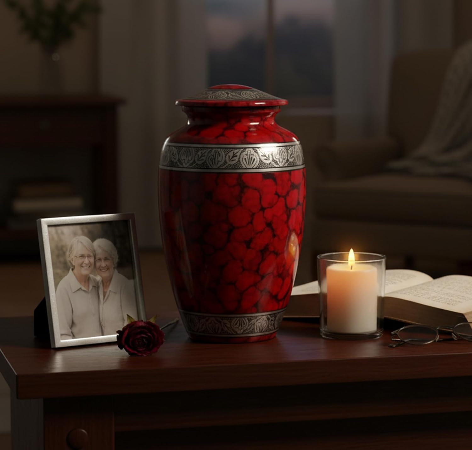 eSplanade Cremation Urn Memorial Human Ashes Container Jar Pot | Burial Funeral Urns | Clouds (Red, 10 Inches)