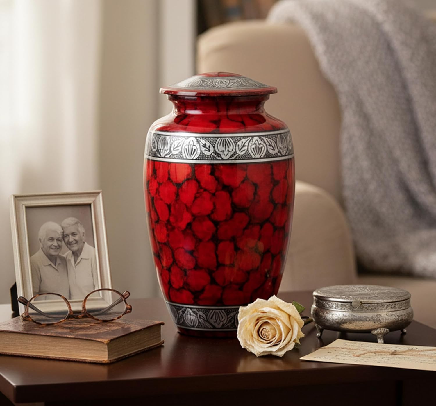 eSplanade Cremation Urn Memorial Human Ashes Container Jar Pot | Burial Funeral Urns | Clouds (Red, 10 Inches)