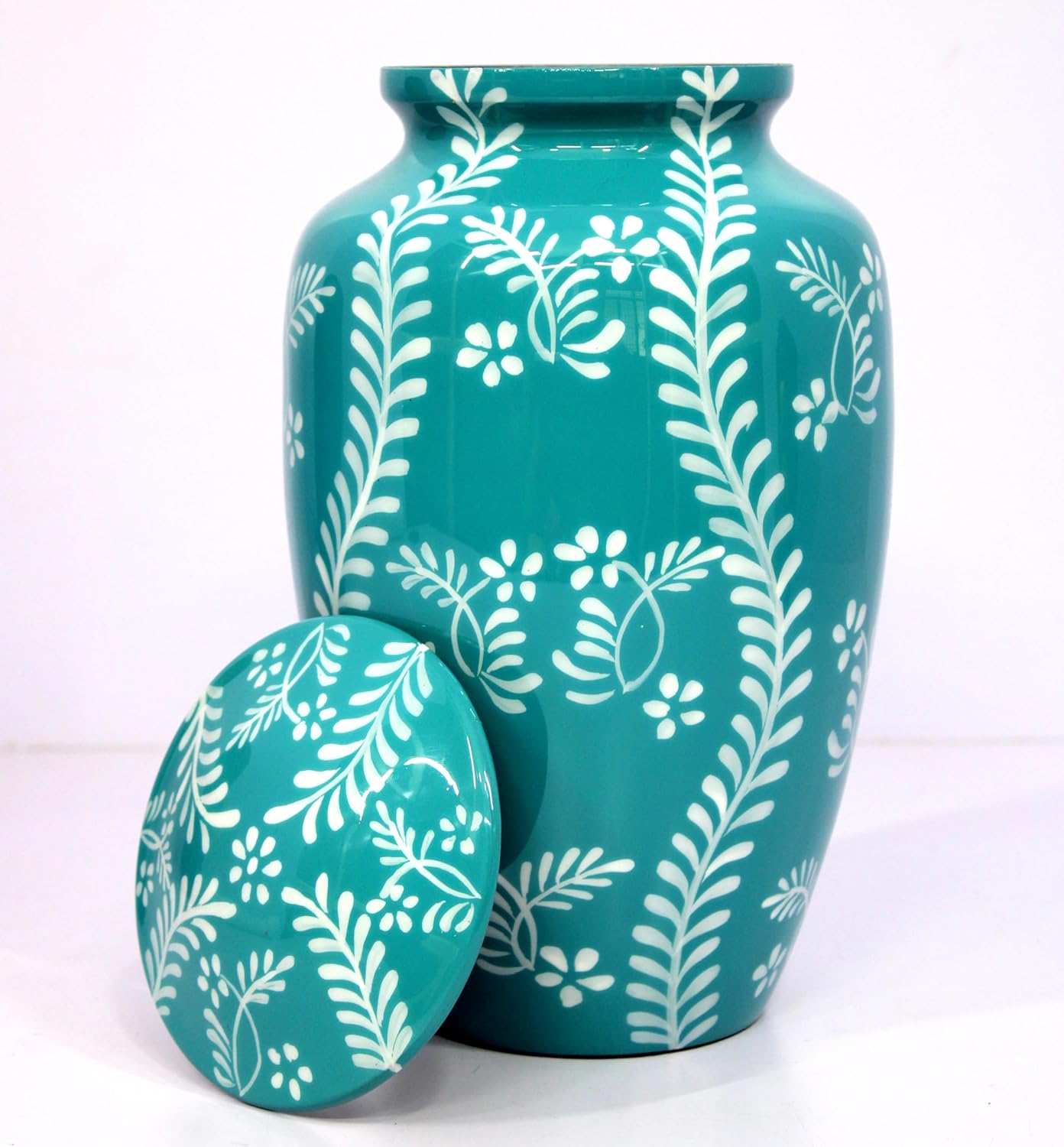 eSplanade Cremation Urn Memorial Human Ashes Container Jar Pot | Burial Funeral Urns | Teal Handmade Art - 10" Inches (Full Size)