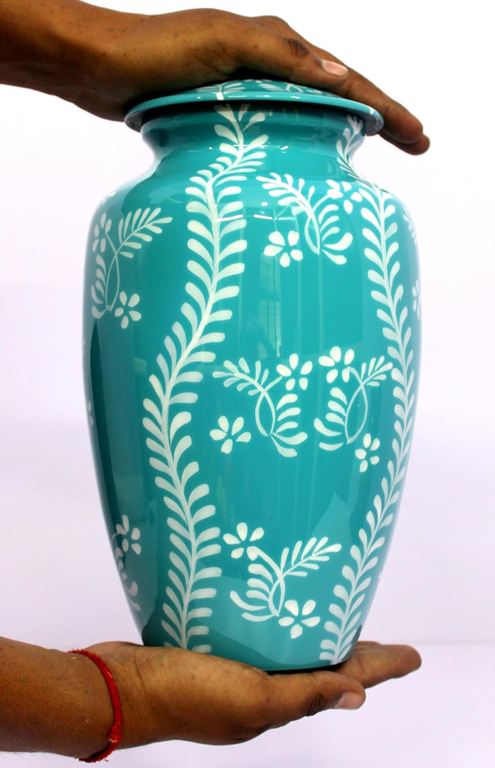 eSplanade Cremation Urn Memorial Human Ashes Container Jar Pot | Burial Funeral Urns | Teal Handmade Art - 10" Inches (Full Size)
